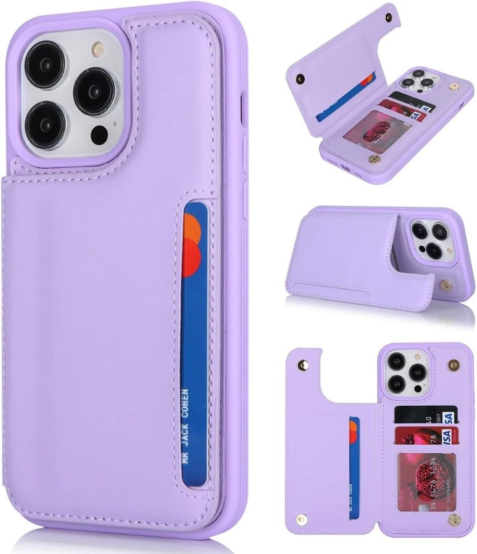 iCoverCase Compatible with iPhone 14 Pro Max Phone Case with Card Holder, Wallet Case for Women Men RFID Blocking PU Leather Protective Case 6.7 Inch (Light Purple)