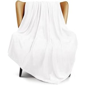 Exclusivo Mezcla Fleece Throw XL Blanket for Couch, Sofa, Super Soft and Warm Pure White Blankets, All Season, Cozy, Plush, Lightweight, 50x70 Inches