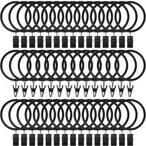Lansian 72 Pack Curtain Rings with Clips Hooks 1.5 inch Rustproof Matte Metal Drapery Rings for Tension Rod Bracket Eyelets Decorative Hangers, Vintage Black (1.5" Interior Diameter)