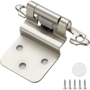 50 Pack (25 Pairs) 3/8 Inch Insert Kitchen Cabinet Hinges, Satin Nickel Self Closing Hinges for Kitchen Cabinet Doors, Semi-Concealed Cupboard Hardware, Face Mount Hardware, Silver