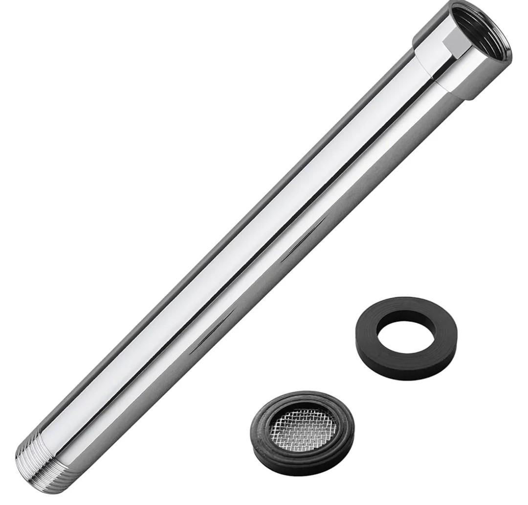 Shower Arm Extender, 8 Inch Wall Mount Extension Arm for Rainfall and Handheld Shower Head, Female to Male NPT 1/2 Inch Straight Extender Pipe Arm, Polished Chrome