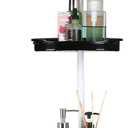 No-Drill Corner Shower Caddy Tension Pole, Rust-Resistant Bathroom Storage Organizer with 4-Tier Adjustable Shelves & Rubber Pad, 101.6''- 122'' Height, Black & White