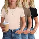 LessonZoo 3 Pack Girls Short Sleeve Slim Fit Tops, 3-Color Set, 13-14 Years