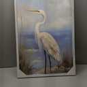 Coastal Beach Framed Wall Art: Large Heron Wooden Painting Ocean Sea Bird Prints Blue Seasacoe Picture Beach Seashore Artwork for Bathroom Bedroom Home Office 30x30 In