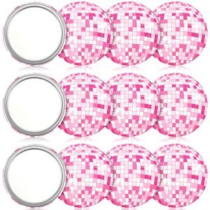 Qunclay 12 Pcs Disco Ball Compact Mirror 2.76 Inch Vintage Round Pocket Mirror Makeup Mini Mirror Handheld Portable Mirror for Purse, Women Gift Disco Party Supply Travel Daily (Pink)