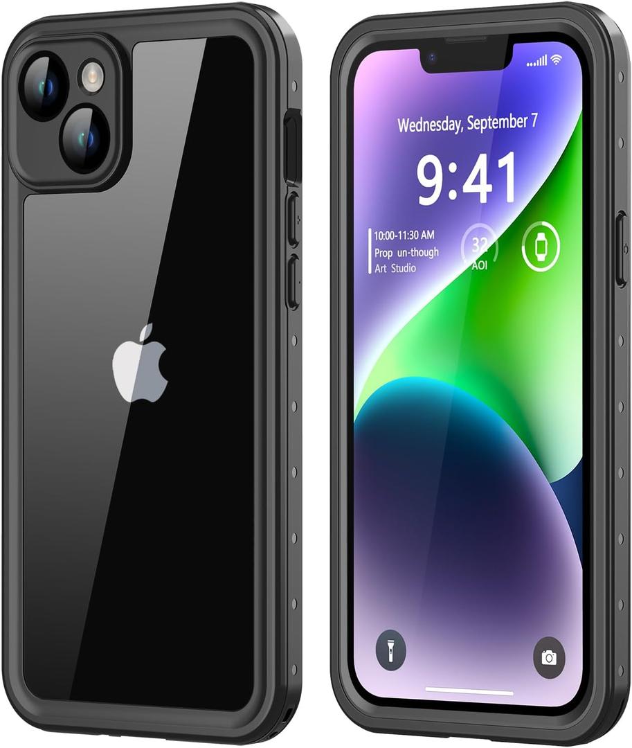 Protebox for iPhone 14 Waterproof Case with Built-in Screen Protector, Shockproof Dustproof Full Body Protective IP68 Waterproof Phone Case for iPhone 14 6.1 inch (Black/Clear)