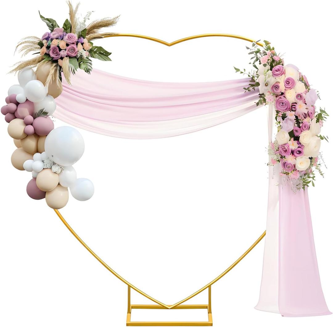 Heart Shape Wedding Metal Arch Backdrop Gold Flower Balloon Arbors Stand for Wedding Birthday Party, Graduation Decorations and Baby Shower 2.2M