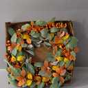 24 Inch Artificial Fall Wreath for Front Door, Autumn Wreath with Yellow Leaves, Grey Lamb's Ear & Orange Berries, Farmhouse Fall Decor for Harvest Thanksgiving Home Window Wall Decoration