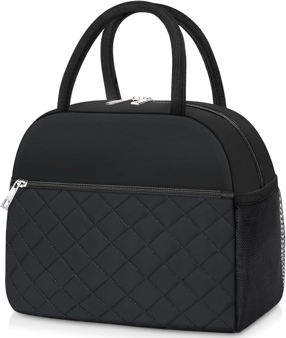 Lunch Bag Lunch Box for Women Men Insulated Reusable Large Lunch Tote Bag Adult Leakproof Simple Cooler Bag for Office Work Picnic Beach or Travel, Black (Medium - 10L)