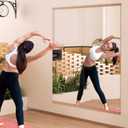 Hasipu 2Pcs 55''x17'' Home Gym Mirror Large Full Length Wall Mounted Full Body Mirror for Yoga Dance Fitness Exercise Studio Bedroom Garage, Frameless Tempered Glass Workout Mirrors Walnut Rectangular