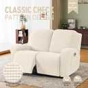 TAOCOCO Recliner Loveseat Slipcover, 6 Pieces Dual Recliner Sofa Covers for 2 Seat Dual Reclining Loveseat Couch, Stretch Soft Jacquard Pattern Furniture Protector with Elasticity (Beige White)