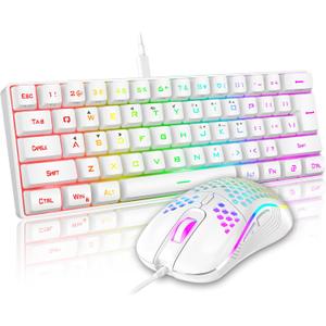 RedThunder 60% Mini Gaming Keyboard and Mouse Combo, Lightweight, Ultra-Compact 61 Keys RGB Backlit,7200 DPI Honeycomb Optical Mouse, Wired Gaming Set for PC MAC PS5 Xbox Gamer(White)