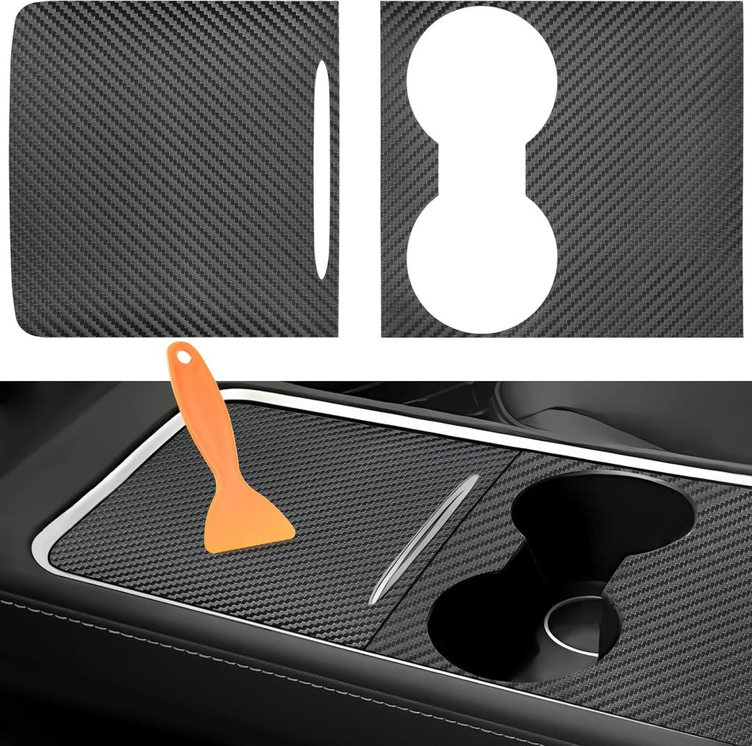 Center Console Wrap Kit: Carbon Fiber Texture Heat Resistant Scratch - Proof Suit for Tesla Model 3 2021-2023 and Model Y 2021-2024