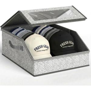 Hat Organizer for Baseball Caps Stackable Hat Storage Box with Clear Window holds up to 24 Caps Hat Storage for Closet Dustproof Foldable Closet Hat Organizer with Handles & Hollow Board Support