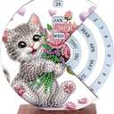 AiYuanzsh 3D Diamond Art Tabletop Perpetual Calendar Kit, DIY Wooden Desktop Ornament with Cute Cat Design, Sparkling Diamond Painting Desk Decoration Gift for Home & Office