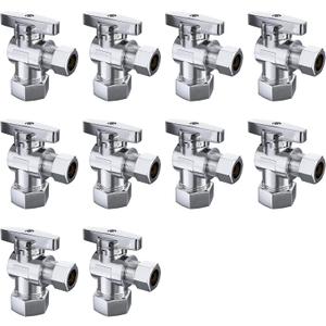 PURAGEIR 10 Pack Angle Stop Valve, 1/ 2" Nominal Comp (5/ 8"OD Comp, Fits 1/ 2" Copper Pipe) X 3/ 8'' OD Compression Quater Turn Elbow Valve, 5/ 8 Inches OD X 3/ 8 Inches OD Shut Off Valve, Chrome