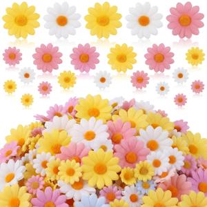 240 Pcs Fabric Daisy Flower Head for Crafts, 3 Size Faux Flower Graduation Cap Decoration Fall Outdoors Decor, Fake Daisy Heads Decor for Summer Garland Wedding DIY(Bright Colors)