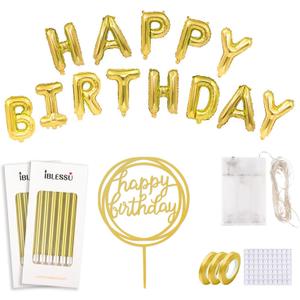 2 x 9-Pieces Gold Birthday Candles Set - Long Thin Birthday Candles, Cake Topper Decoration, Birthday Balloons, Cake Candles for Birthday Wedding Decorations Silver Birthday Candle