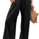ANRABESS Women Linen Palazzo Pants Summer Boho Wide Leg High Waist Casual Lounge Pant 2025 Beach Travel Vacation Outfits (Size Medium, Black)