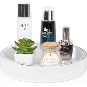 Anyoifax 360 Rotating Makeup Organizer Perfume Tray Skincare Holder Spinning Cosmetic Storage Bathroom Countertop Organizer Lazy Susan Turntable for Dresser, Vanity, Kitchen, Small White (9")