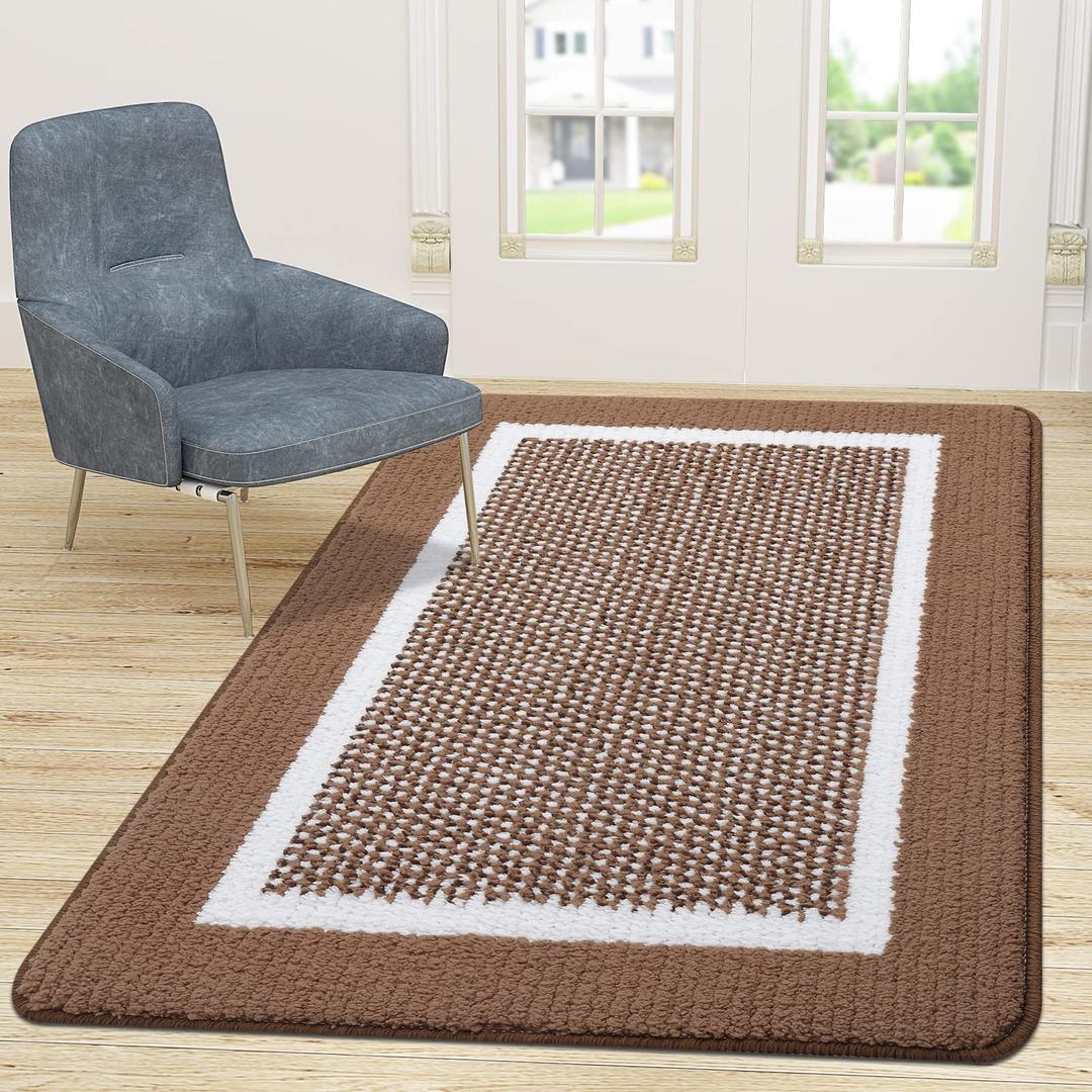 Colorxy Indoor Door Mat, Non-Slip Absorbent Resist Dirt Entrance Mat, Sturdy Low-Profile Inside Floor Carpet Mats, Washable Front Entry Doormats for Entryway, 71''x47'', Brown