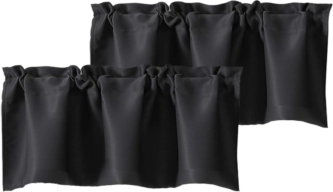 Chyhomenyc Black Valances for Window, Room Darkening Short Curtains for Kitchen Bedroom Living Room, Rod Pocket Top Small Window Treatment Valance RV Bunk Panels, 40" Wx14 L, 2 Pieces