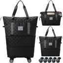 Expandable Foldable Duffel Bag Suitcases,Detachable Rolling Wheels,Rolling Duffle Bag with Wheels,Suitcase with Wheel,Carry on Luggage,Gift for Men Women Lightweight Suitcases (Black)