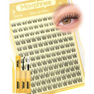 Short Lash Clusters Kit 8-12MM Natural Eyelash Clusters Wispy Cluster Lash Extensions Kit Clear Band Cluster Eyelash Extensions with Bond and Seal (C Curve, 132PCS)