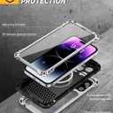 Lanhiem for iPhone 14 Pro Max Metal Case, [Built-in Camera Kickstand & Glass Screen Protector] Protective Heavy Duty Full Body Military Rugged Shockproof Magnetic Cover (Silver)