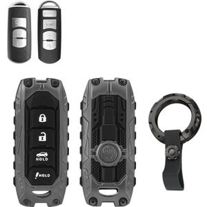 Key Fob Cover with Keychain Compatible with Mazda Miata CX-3 CX-4 CX-5 CX-7 CX-9 MX5 2/3/5/6/8 2009-2019 Mazda 3 6 CX-5 CX-7 CX-9 MX-5 Miata Metal Key Shells Key Protective Case