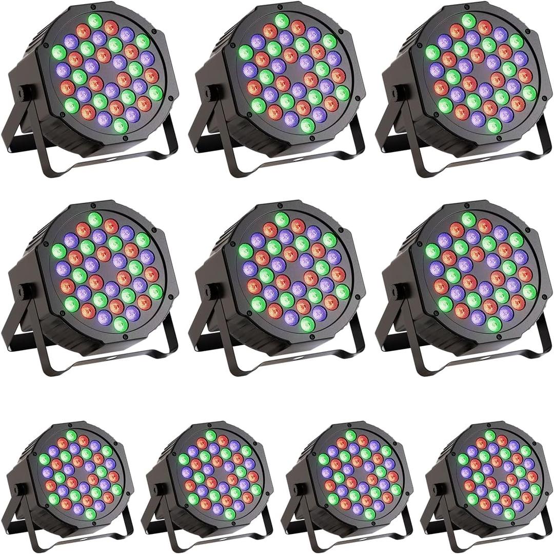 36 LED Stage Lights 7 Modes RGB DJ Par Lights with Sound Activated Remote and DMX Control DJ Uplightingfor Birthday Party Events Wedding Christmas Stage Lighting (10 Packs)