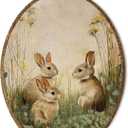 FSTCSV Vintage Easter Bunny Oval Wall Art Framed, Rustic Cottagecore Country Bunny Canvas Prints Wall Hanging Art, Spring Three Rabbits Nursery Oval Walls Decor for Home Bedroom Kids Room, 8.8x11.5in