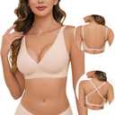 Yusongirl Seamless Low Back Bra Wireless Padded Bralette Thin Straps V Neck Halter Backless Cross Multiway Convertible Bras (Beige, L)