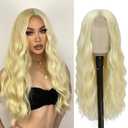 Blonde Wig - Long Blonde Wavy Wigs for Women Middle Part 613 Wigs 26 inch Natural Curly Synthetic Wig Heat Resistant Fiber Wigs for Daily Party Use