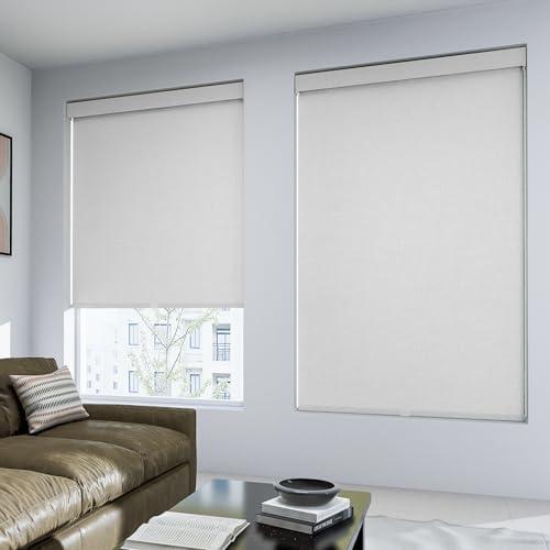 UNISHADES 100% Blackout Artificial Linen Cordless Roller Shades for Indoor Windows, Roller Blinds for Home, for Window Size 46" W × 72" H White