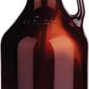 Large Amber Pump Bottle for Salons, Shampoo, Conditioner, Hair Serum, Gel - Half Gallon Glass Jug Pump Dispenser - 64 oz Capacity - Pack of 1- by Kitchentoolz