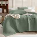 Sanracie Stonewashed Oversized King Quilt(120"x120"), Cotton Green Cross Stitch Pattern California King Quilt Sets 3Pcs Ultra Soft Breathable Crinkle Bed Coverlet Set for All Season