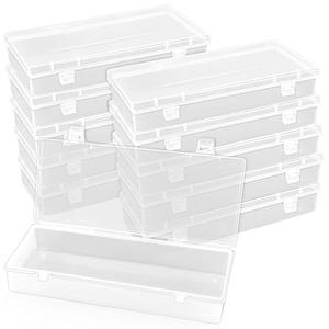 Fansunta 10 Pcak 6'' Plastic Storage Boxes, Small Storage Containers with Hinged Lids, Rectangle Clear Boxes for Beads, Jewelry, Game Pieces, Pens and Crafts Items(6.2'' x 2.5'' x 1.2'')