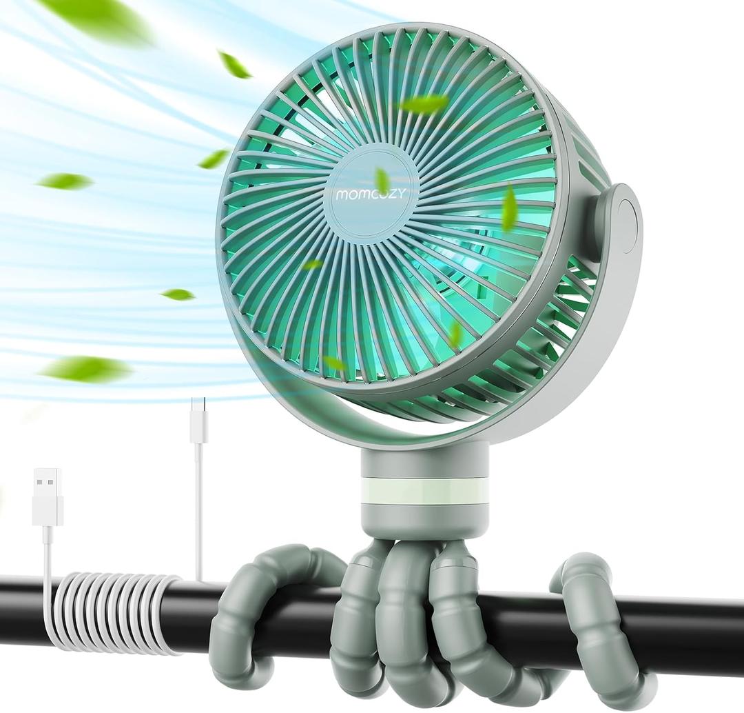 Momcozy 8000mAh Portable Stroller Fan, 27H Ultra-long Battery Life Detachable 4 Speed 360Rotate LED Night Light with 2 Modes, USB Rechargeable Handheld Cooling Fan for Travel/Car Seat/Bedroom