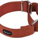 Mikivery Martingale Dog Collar Nylon Adjustable and Safety Training Colourful Comfortable Metal Buckle Pet Collars for Small Medium and Large Dogs(Brick Red,L)