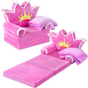 Gifts for Kids Christmas Couch 2 in 1 Toddler Couch Fold out with Flannel Blanket Set Soft Princess Kids Chair for 1-3 Toddler Comfy Convertible Sofa to Lounger Bed for Reading Sleeping Decor(Purple)