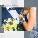 Canlierr 2 Pcs Dusty Corsage and Boutonniere Set Men Boutonnieres Corsage Bracelets Wristlet Band Wedding Flowers Accessories for Men Prom Suit Decorations(Blue)
