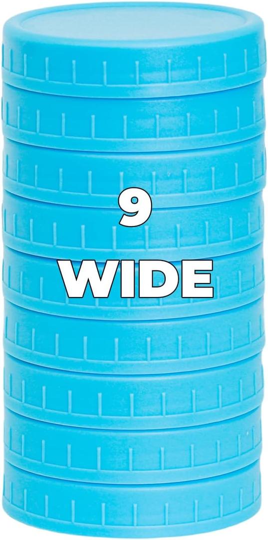 9 Pack Blue Wide Mouth Mason Jar Lids with Silicone Rings,9 Color to Choose, Plastic Mason Jar Lids,Plastic Canning Lids, Fit Ball,Kerr and More (Blue)