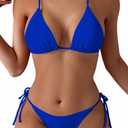 Tainehs Women's Sexy Halter Thong Bikini Tie Two Sides Bottom Triangle Bikini Swimsuits (Blue), Small