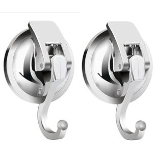 Suction Cup Hooks for Shower, Bathroom, Kitchen, Glass Door, Mirror, Tile  Loofah, Towel, Coat, Bath Robe Hook for Garland Decoration  Waterproof Wreath Hanger (2PACK, Silver)
