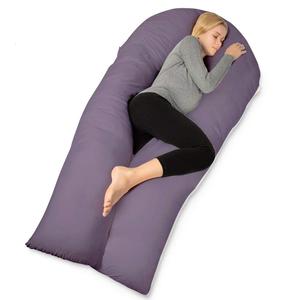 QUEEN ROSE Extra Long U Shaped Body Pillow, 65in Pregnancy Pillows for Sleeping, Full Body Support for Adults and Maternity Women, Cooling Sateen Cover, Purple and White