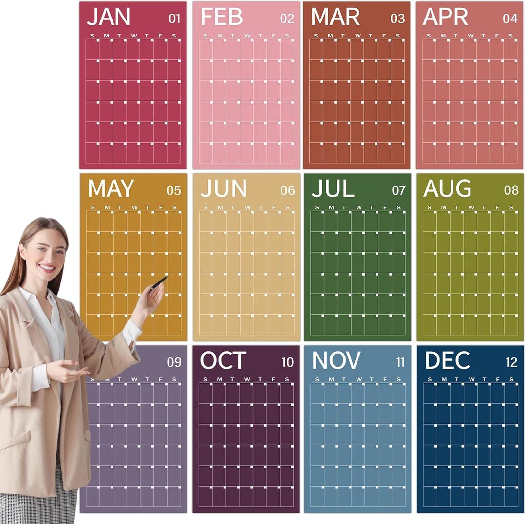 24" x 16" 2026 Large Wall Calendar Undated 12 Month Planner Dry Erase Reusable Monthly Blank Wall Calendar Big Yearly Planner for New Year Office Home School Organizing Planning (Boho)