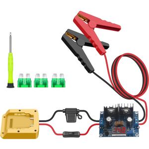 Jumper Cables Alligator Clips Compatible with Dewalt 20V Battery, 2FT Silicone Wire 14 AWG with Adjustable Voltage Stabilizing Module and Fuse & OFF/ON & Digital Display for Car Battery Charging