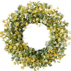 Summer 24-inch Wreath Sour Date Flower Yellow Flower Wreath Front Door Porch Patio Decoration Holiday Celebration Party Office Decoration
