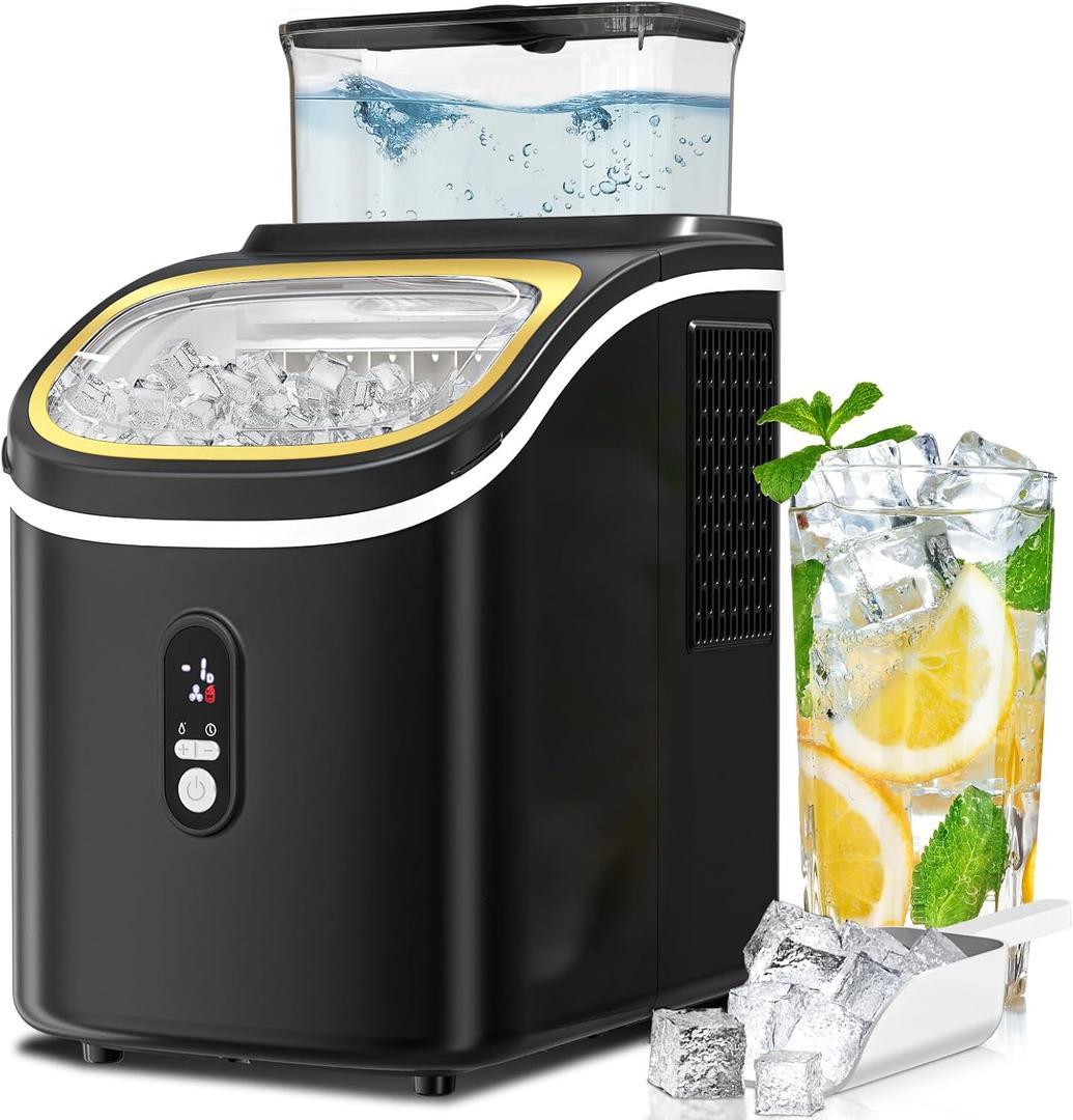 Countertop Ice Cube Maker Machine with External Water Tank, 16Pcs/5Mins, 34Lbs/Day, 2 Ways to Add Water, Portable Compact Small Ice Maker with Auto-Cleaning,Perfect for Home/Kitchen/Camping/RV (BLACK)